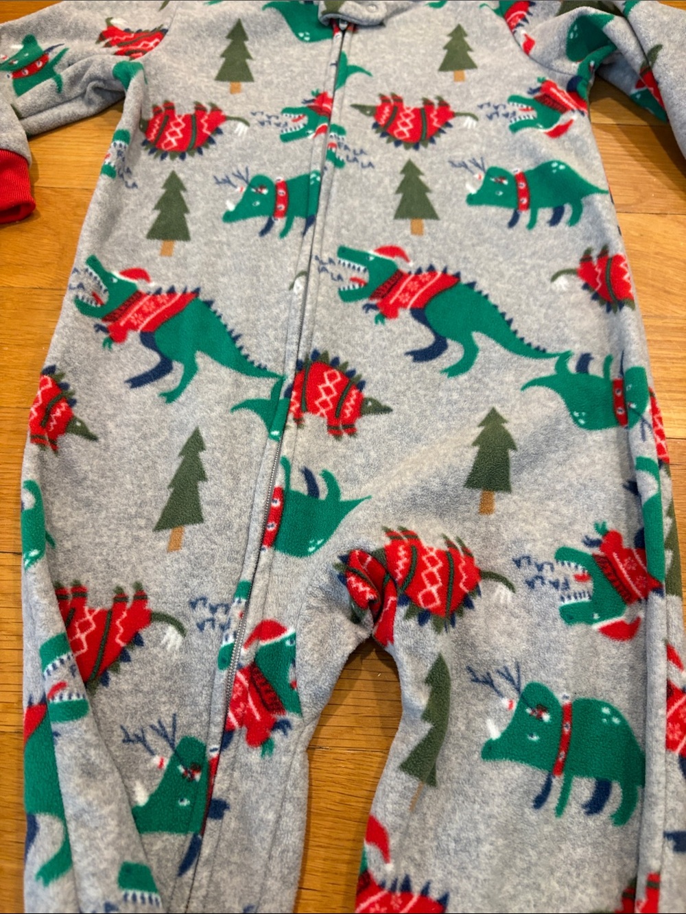 Carter's Gray Footed One-Piece with Green & Red Dinosaur Print - Picture 2 of 4